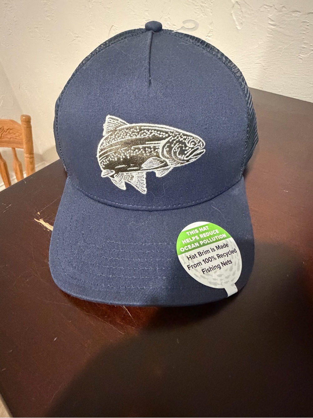 Orvis Navy Trucker Hat with Embroidered Fish